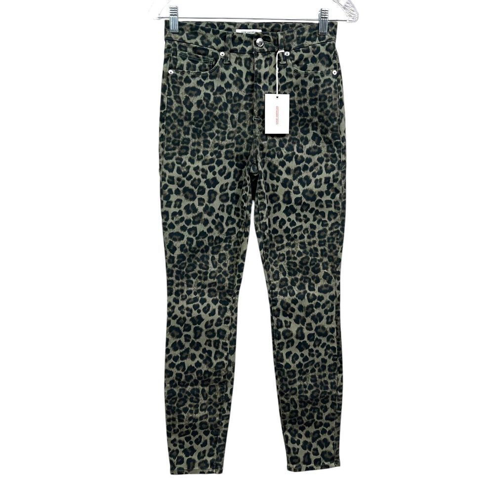 Good American Womens Crop Jeans Leopard Sage Good Waist Stretch Zip Size 4/27*